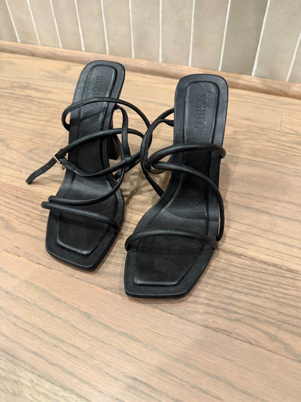 Schutz black strappy stiletto sandals